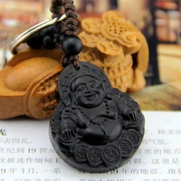 elegant key ring trinket wood products classic ethnic jewelry ebony smiling buddha buddhist blessing keychains for man and woman