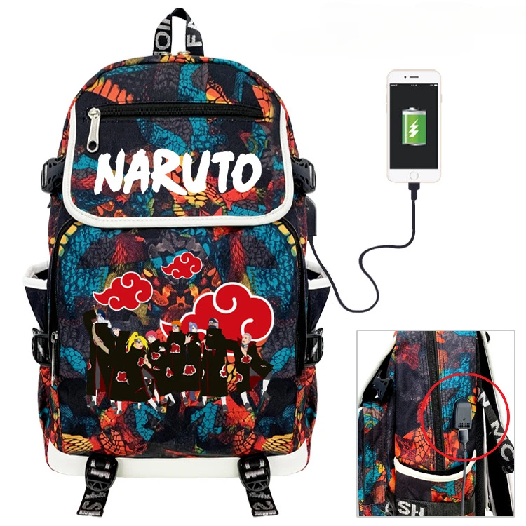 

HOT Naruto Anime Cloud Naruto Sasuke USB Charging Backpack Primary and Middle School Students Schoolbag Boys Girls Anime