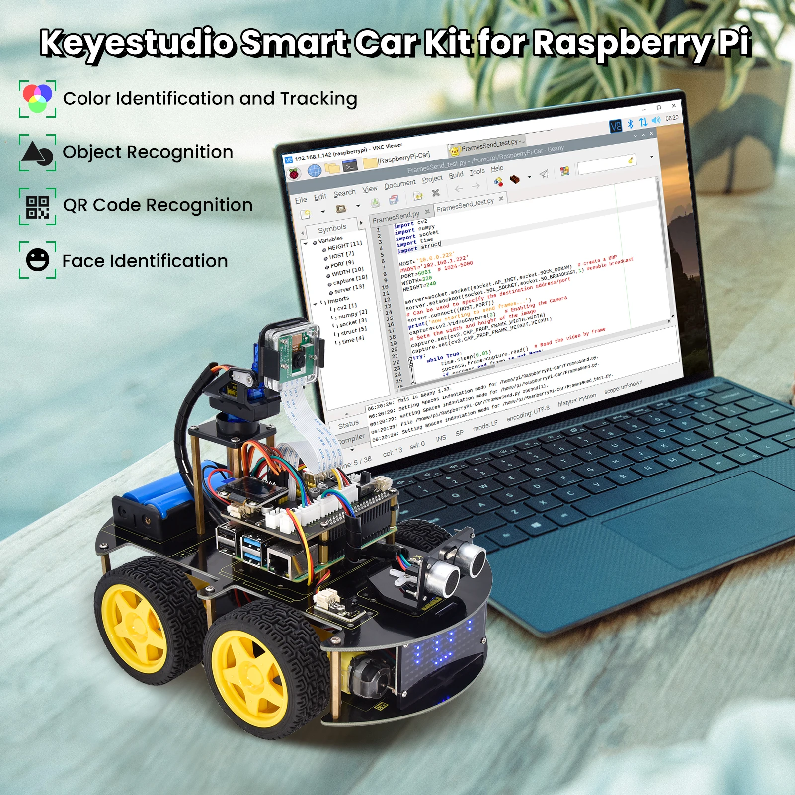 Keyestudio Raspberry Pi 4WD робот-автомобиль, 5 мегапикселей, модуль камеры, программирование питона, набор «сделай сам» для Raspberry Pi 4B