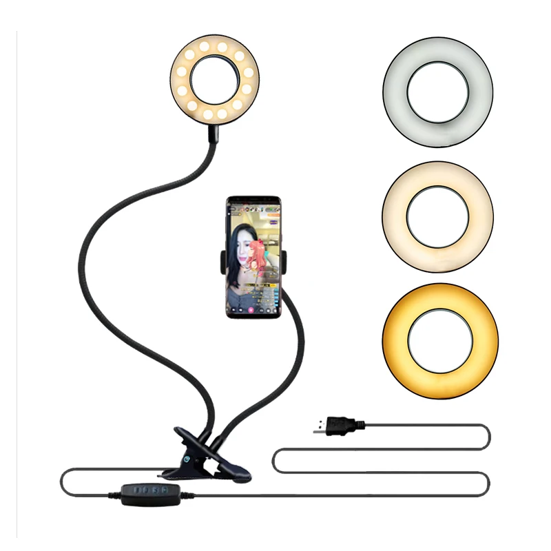 universal selfie ring light with flexible mobile phone holder lazy bracket desk lamp led light for live stream office kitchen free global shipping