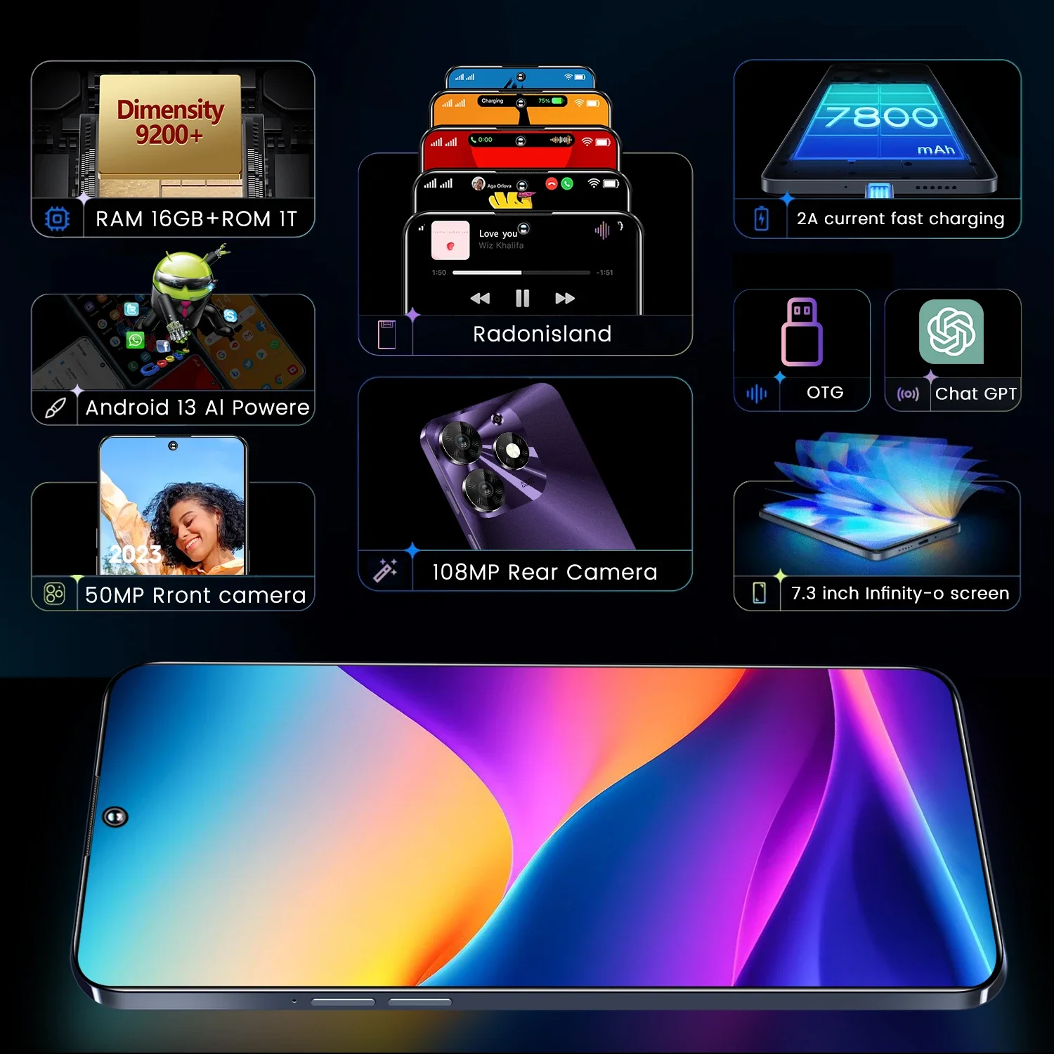 Оригинальные мобильные телефоны Spark 10 Pro с экраном 7 3 HD смартфон размер 5G 9200 Dual Sim