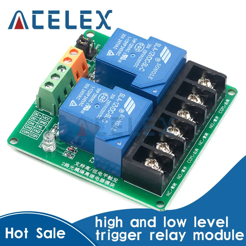 

2-way 30A high and low level trigger relay module 5V smart home automation control