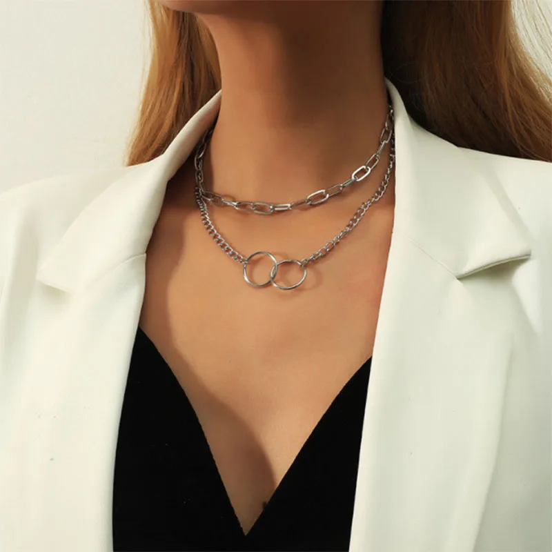 

New Women Fashion Gold Color 2 Layers Chain Necklace Hollow Out Long Pendant Necklaces Jewelry Free Shipping