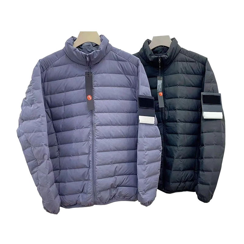 

Новинка мужской Ультратонкий пуховик с камнями Повседневная теплая женская уличная одежда с воротником-стойкой на молнии с карманами на ос...