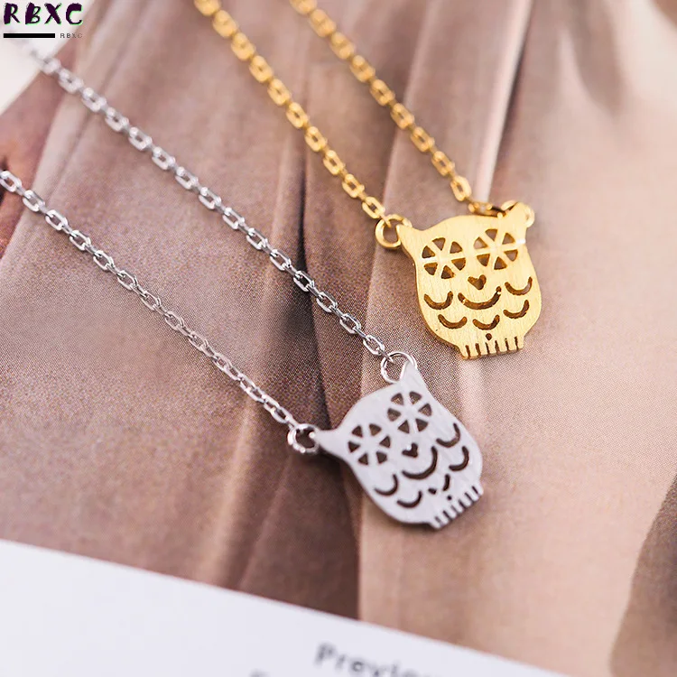 RXBC S925 Sterling Silver Necklace cute owl Sterling Silver Necklace Korean fashion silver jewelry