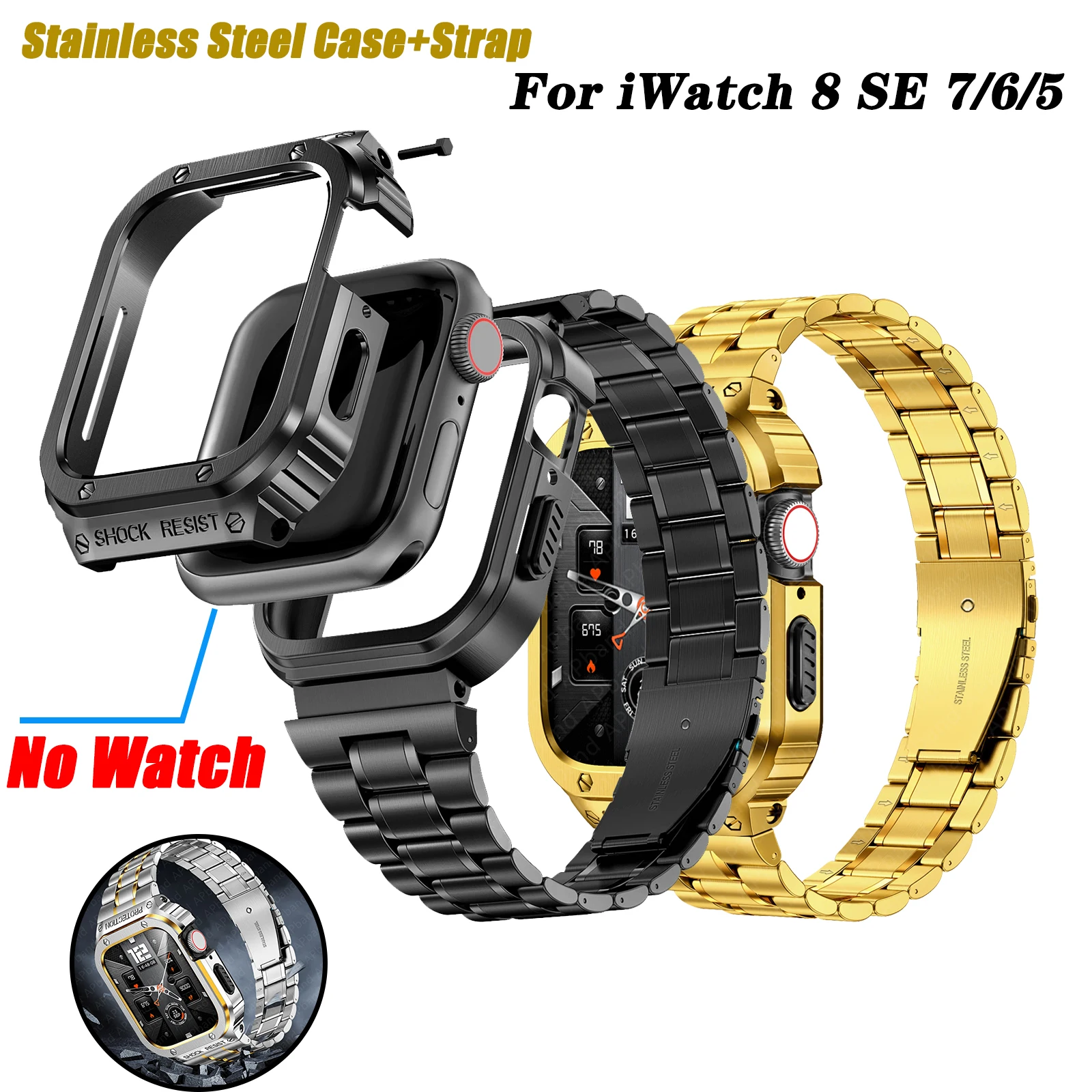 Stainless Steel Metal Case+Strap For Apple Watch Band 45mm 44mm 49mm Bumper Frame Cover Accessories iWatch Series 8 Ultra 6 SE 7