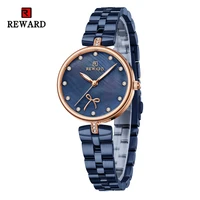 reward new simple thin quartz watches for women luxury shell dial with rhinestones clock female stainless steel band wristwatch