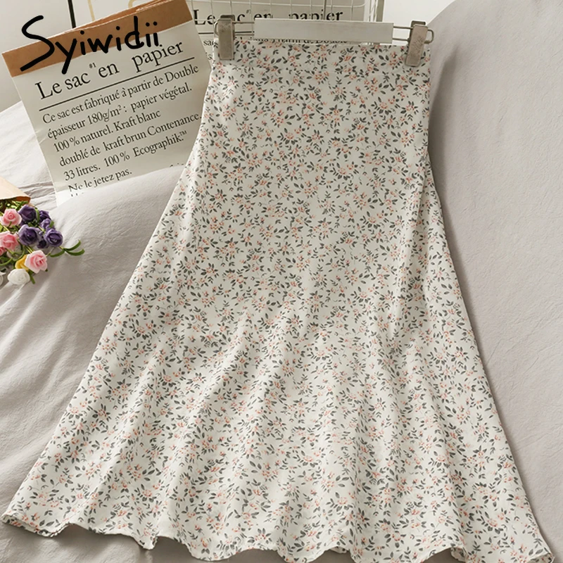 Syiwidii Boho шифоновая длинная юбка с цветочным принтом для женщин эластичная резинка