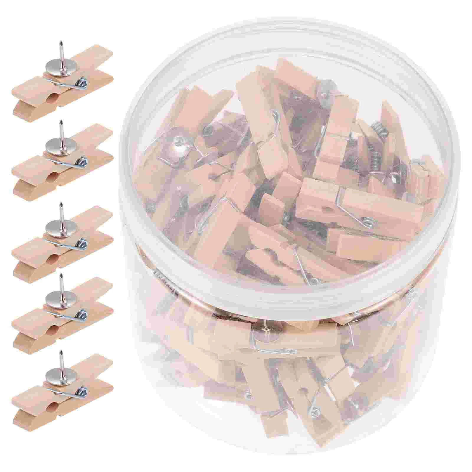 

1 Jar Wooden Thumbtacks Multipurpose Pushpin Clips Photo Clips for Home