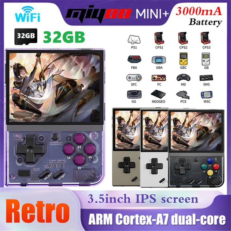 

For MIYOO Mini Plus Retro Handheld Game Console 32G 3.5 Inch IPS Screen Linux System Game Player Children's Gifts