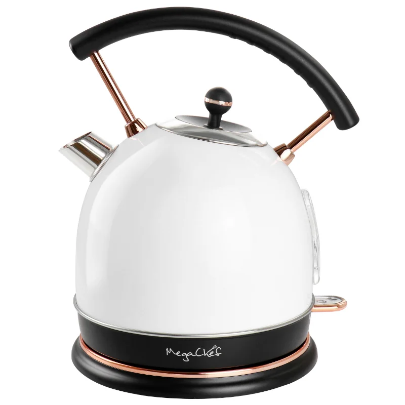 MegaChef 1.8 Liter Half Circle Electric Tea Kettle In White Electric Kettles