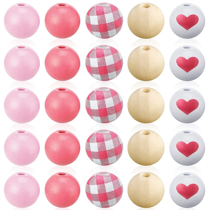 

Valentine's Day Colored Wooden Beads Buffalo Country Farmhouse Wooden Beads DIY Handmade Beaded