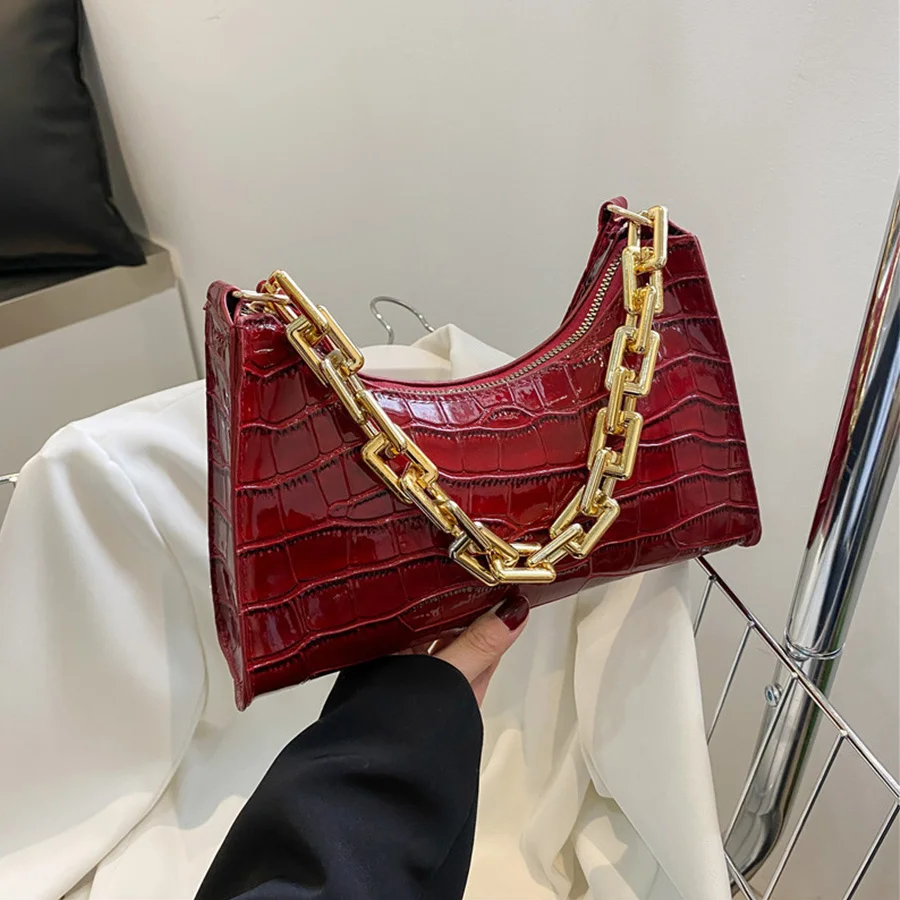 

Crocodile Pattern PU Leather Handbag Small Female Shoulder Bags Fashion Ladies Armpit Bag Retro Casual Women Chain Tote Clutch