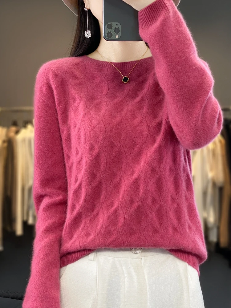 Осенне-зимний свитер с длинным рукавом однотонный пуловер круглым вырезом