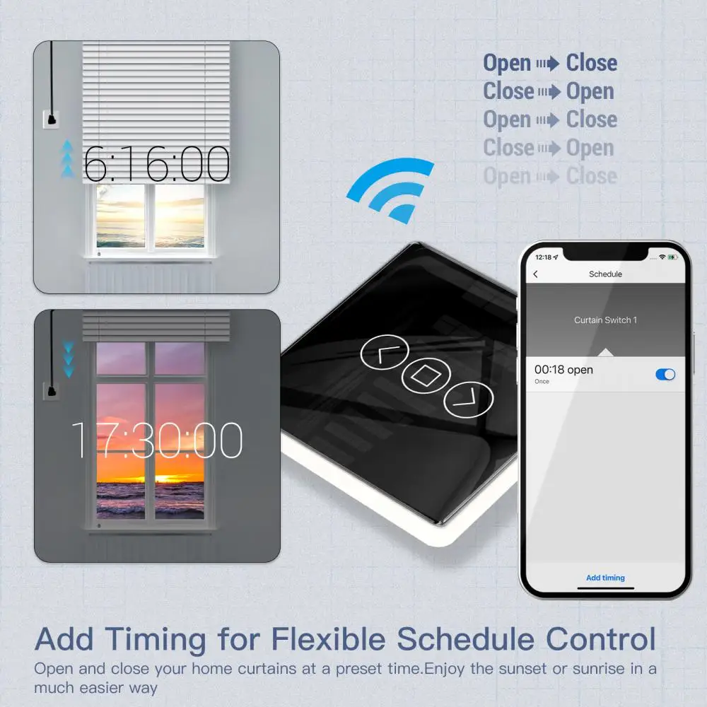 

Tuya RF433 Smart Curtain Roller Blinds Shutters Touch Panel Clock Time Switch WiFi Wireless Voice Control By Google Home Alex