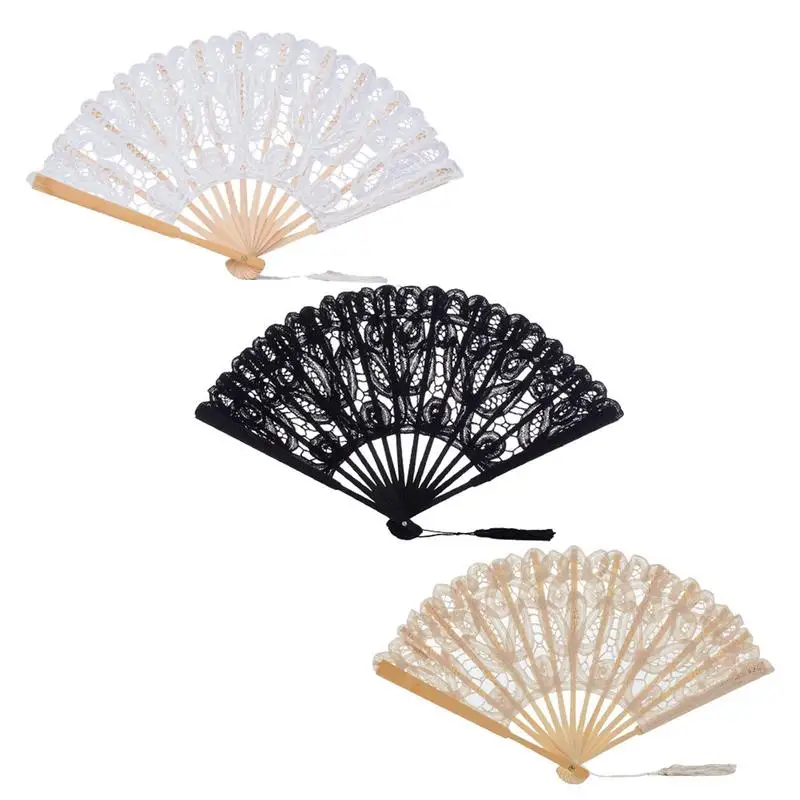 

1pc Held Fan Pattern Folding Dance Wedding Party Lace Folding Hand Held Flower Fan Hand Held Fan For Stage Performances
