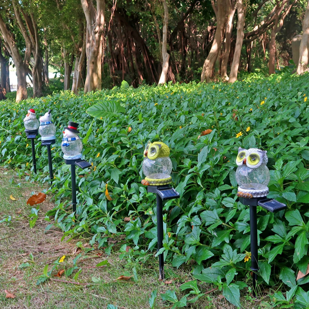 

10LED Lawn Lamps Solar Decor Simulation Owl Crackle Glass Starry Light for Courtyard Lawn Path Outdoor Lighting