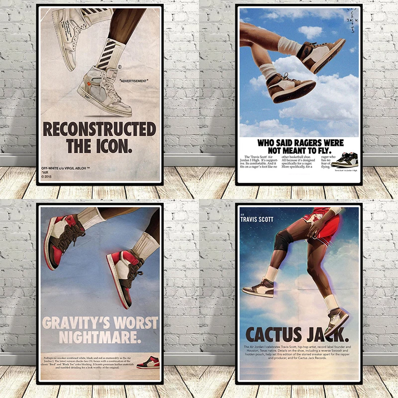 Wall Art Posters Retro Classic Fashion Sneakers Mural Pictures For Home Living Room Decoration