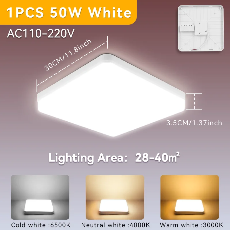 

Квадратный потолочный светодиодный потолочный светильник, супер яркий, 20/30/40/50 Вт, светодиодный потолочный светильник для комнаты, гостиной, спальни, кухни, освещение 110 В 220 В
