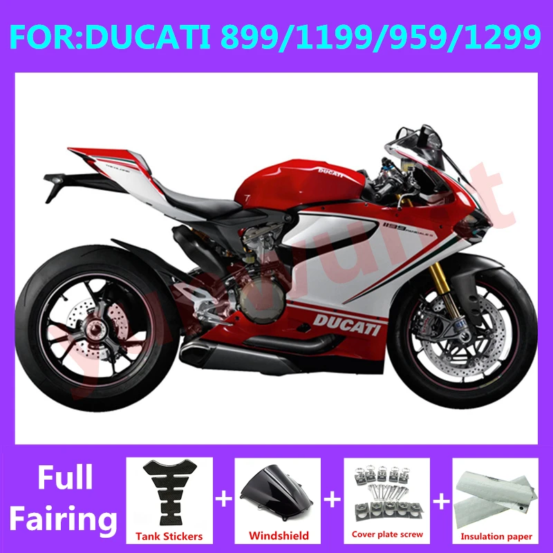 

Motorcycle Fairings Kit Fit for Ducati 899 1199 2012 2013 2014 Panigale 959 1299 2015 2016 2017 2018 full Fairing set red white