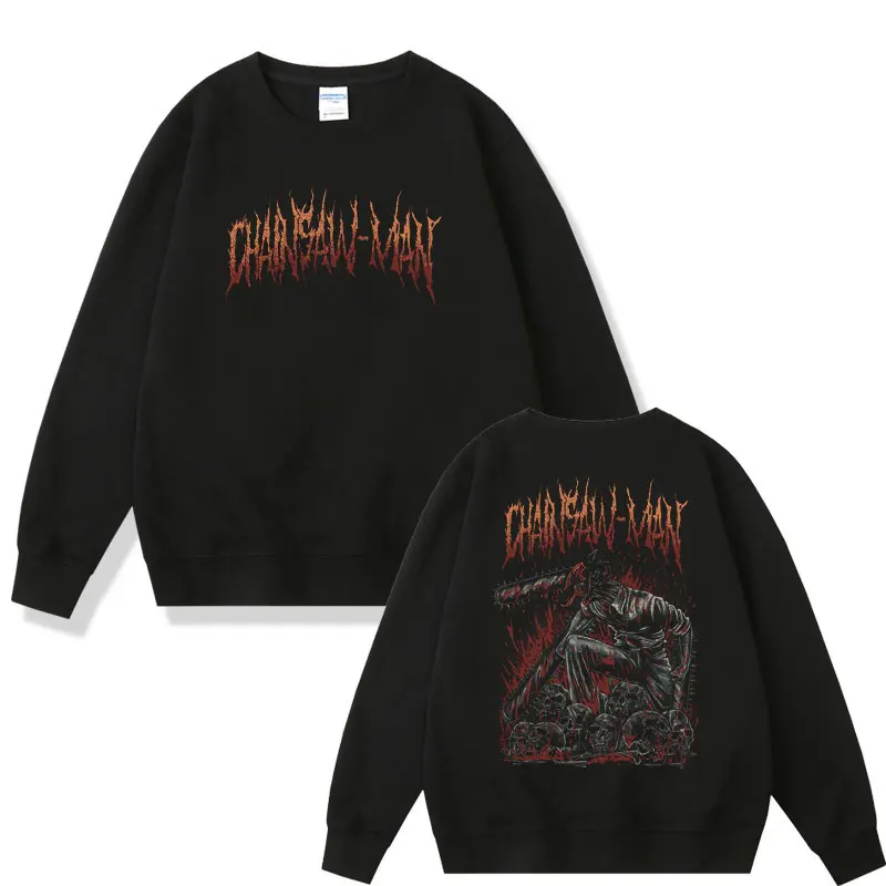 

Anime Chainsaw Man Denji Pochita Devil Skeleton Double Sided Print Sweatshirt Men Women Casual Vintage Pullover Manga Streetwear