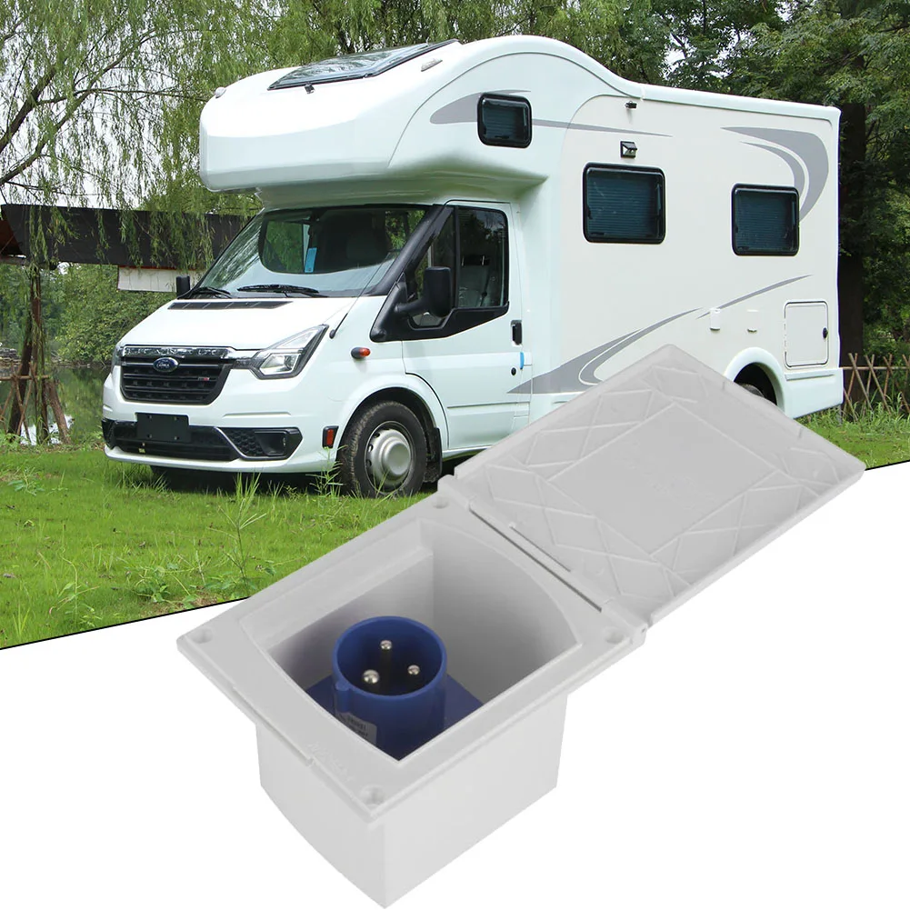 

220V-240V 16A Flush Connection Plug Receptacle Hook Up Socket White Caravan Motorhome Camper Waterproof Plug Socket