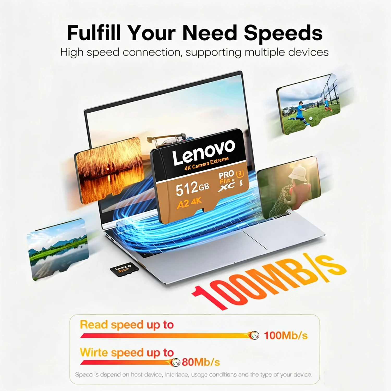 Карта памяти Lenovo Micro SD 512 ГБ, SD-карта памяти 128 ГБ, флеш-карта Micro SD TF U3 V30, видео-карта TF для камер и устройств видеонаблюдения (art.: 3920db13001df) - 3920db13001df