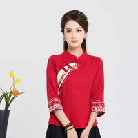 tang suit shirt national style traditional elegant embroidery women chinese vintage blouse plus size 3xl loose female hanfu tops