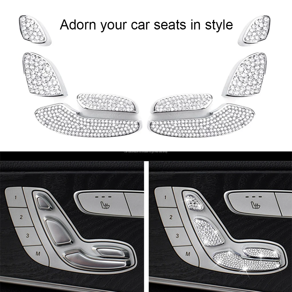 

8 Pieces Vehicle Seat Adjust Control Switch Decoration Cover Upgrade Modification Trims Automotive Sparkling Accessory