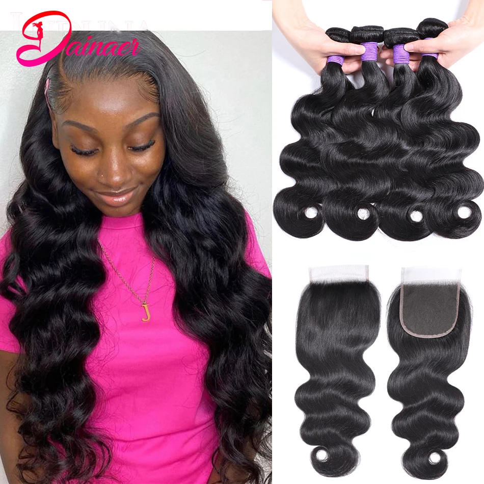 Peruvian Body Wave Bundles With Closure Human Hair Bundles With Closure 100% Human Hair Body Wave Bundles Remy Hair Extensions