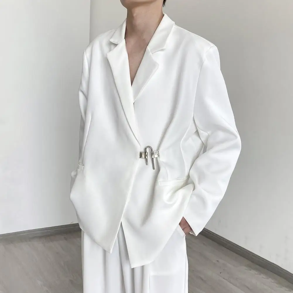 

Business Suit Coat Groom Wedding Jacket Anti-wrinkle Solid Color Men's Suit Coat with Lapel Mid Length Patch Pocket for Business