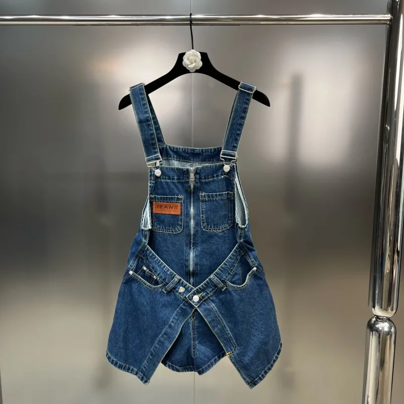 

BORVEMAYS Denim Jumpsuits Summer Women Sleeveless Zipper Solid Color Personality Casual Jeans 2023 New Trend WZ3044