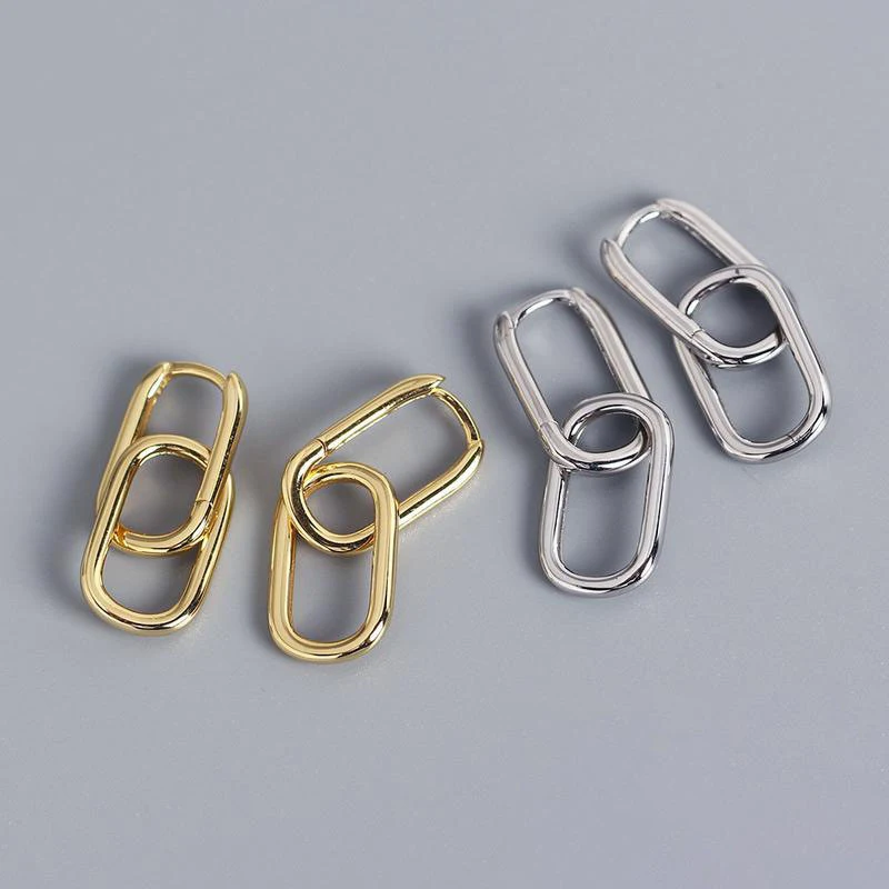 

New Fashion Geometric Drop Earrings For Women Copper Connected Ellipse Simple Style Ear Accessory INS Hot Female Dangle Earrings