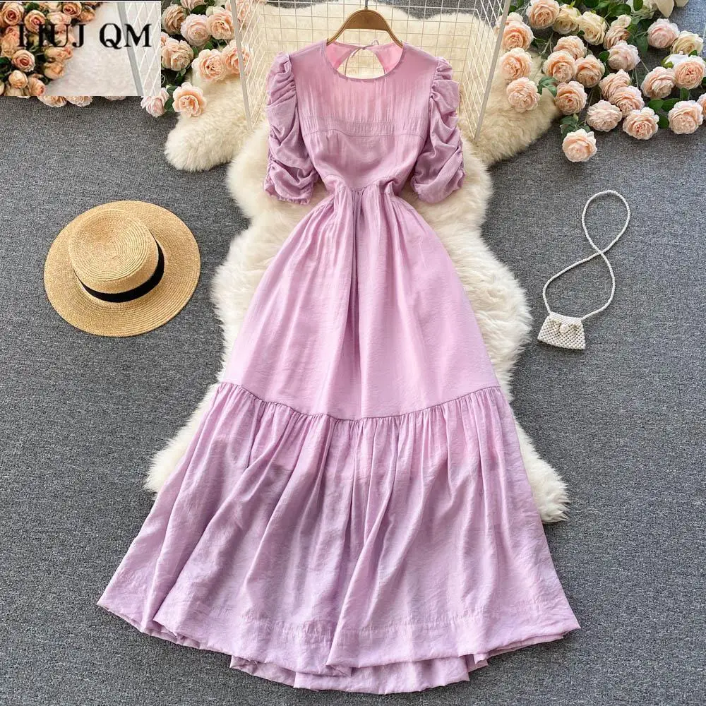 

Новинка, женское платье с рукавами-воланами, летнее сексуальное платье с круглым вырезом и открытой спиной в пляжном стиле, праздничное дли...