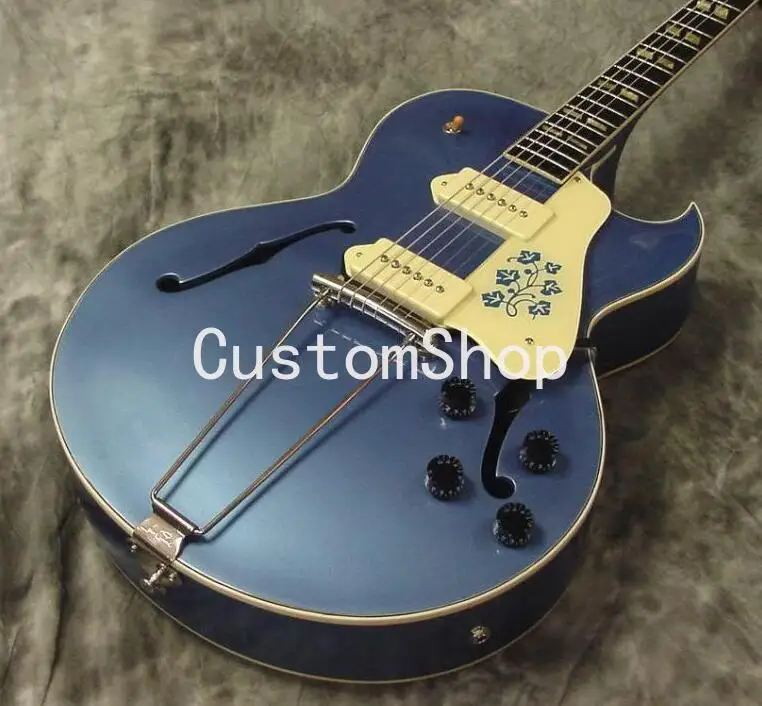 

Scotty Moore ES 295 Metallic Blue Electric Guitar P90 Pickup Trapeze Tailpiece Split Parallelogram Historic Flowers Pickguard