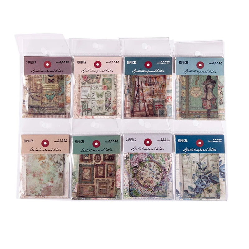 

30PCS Rice Paper Scrapbooking Material Set Sticky Note Diary Journal Vintage Collage Aesthetics Scrapbook Material 2022 New