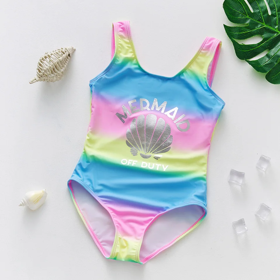 

3-11Years Girls Swimsuit Mermaid Shell Print Summer Children Girls One Piece Swimwear Swimsuits Beachwear Bathing Suits
