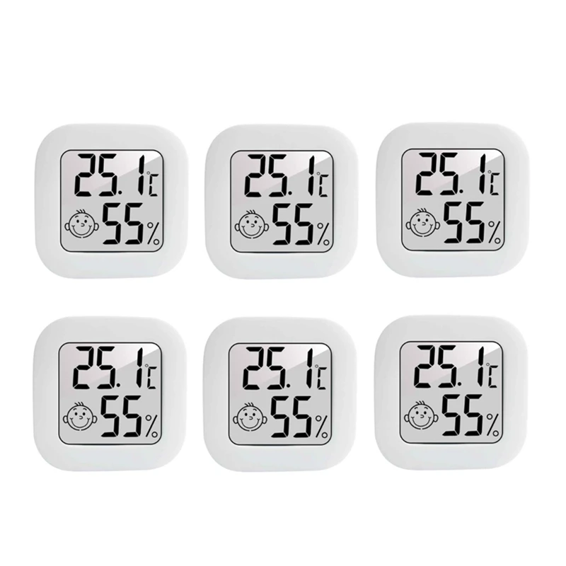 

6Pcs Mini Digital Thermometer Hygrometer Indoor Humidity Gauge Meter LCD Display Temperature Sensor Gauge With Switch