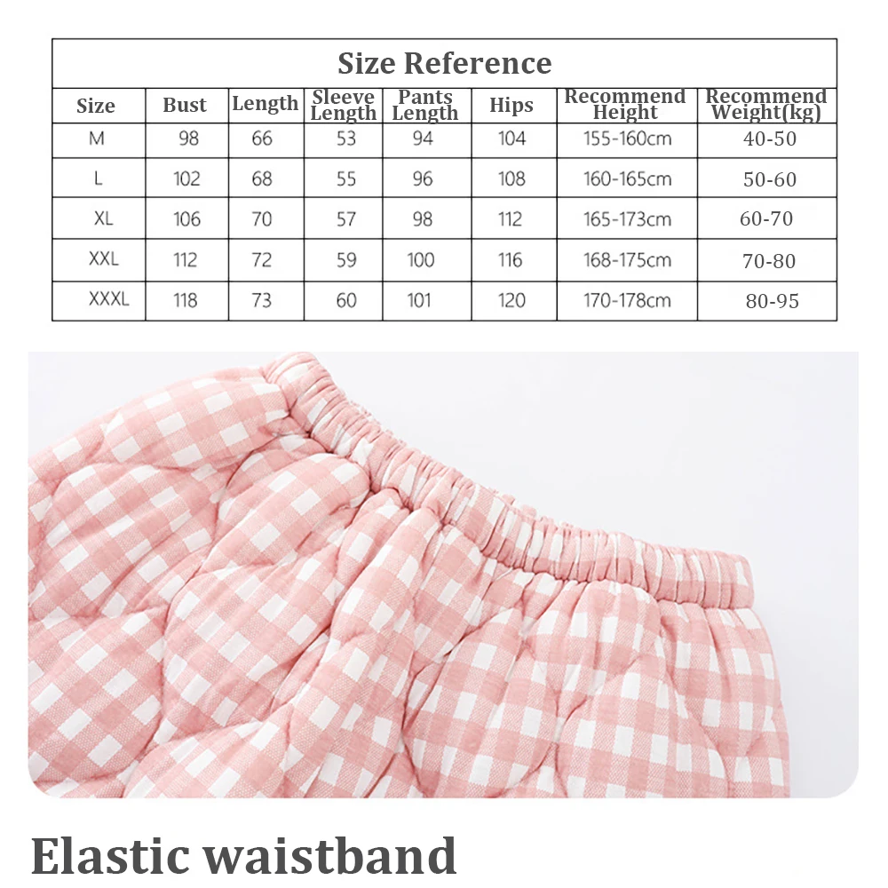 3-Layers Thicken Cotton Pajamas for Women Warm Winter Elegant Plaid Women's Pajama Sets Female Casual Elastic Waist Sleepwear