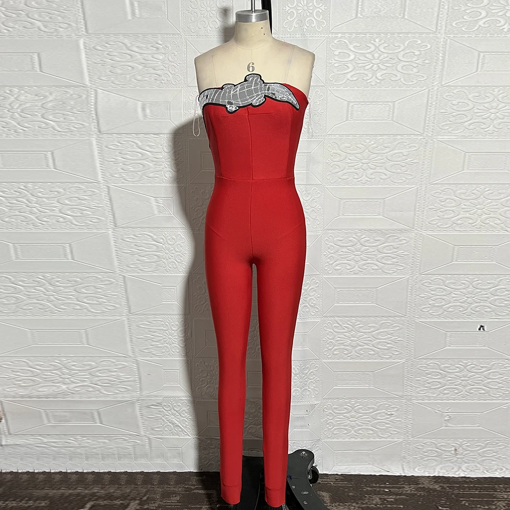 Fashion Sexy Crocodile Design Bandage Jumpsuits Combinaison Femme Bodysuit Rompers Playsuits Birthday Outfits Women Streetwear