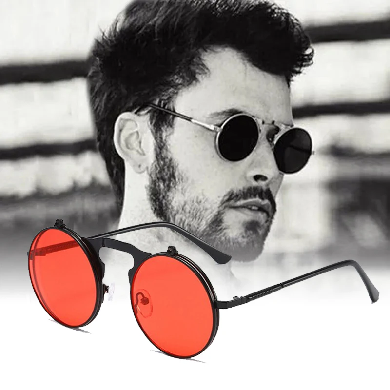 

1 PC Vintage Punk Round Flip Up Sunglasses for Men Women Steampunk Driving Sunglasses Summer UV Protection Designer Eyewear