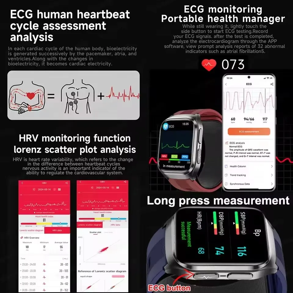 Фото НОВЫЕ Смарт-часы ECG Sport с функцией измерения давления воздухом, высокоточным измерением показателей здоровья, AMOLED-экраном и возможностью звонков для мужчин и женщин №3