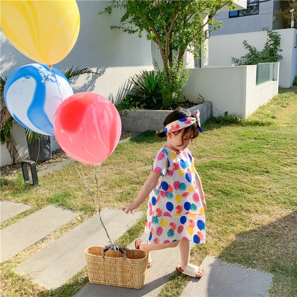 

2022 Summer Kids cute thin dress colorful balloon 2-7 years Girls short sleeve princess dresses