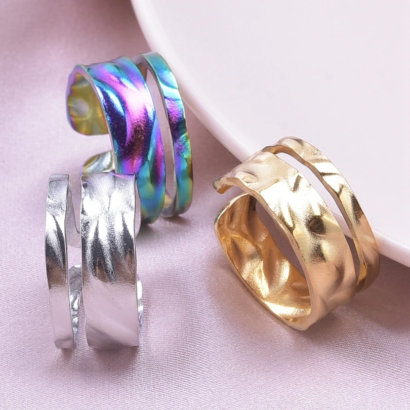 

Personality Double Layered Irregular Open Adjustable Ring Liquid Stainless Steel Rings For Women Men Accessories Fashion Jewelry