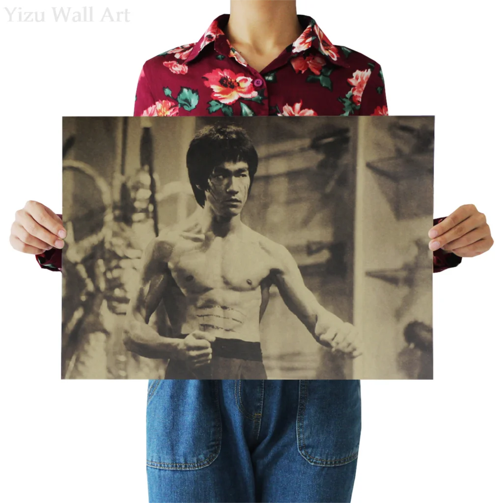 

Bruce Lee Vintage Kraft Paper Poster Pictures Prints Living Room Hanging Cool Motivational Wall Sticker Home Decor