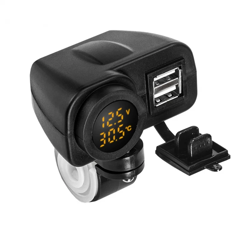 

Cross-Border Supply Motorcycle Car Charger One to Two Multifunctional Voltage Thermometer Car Charger Double Hole