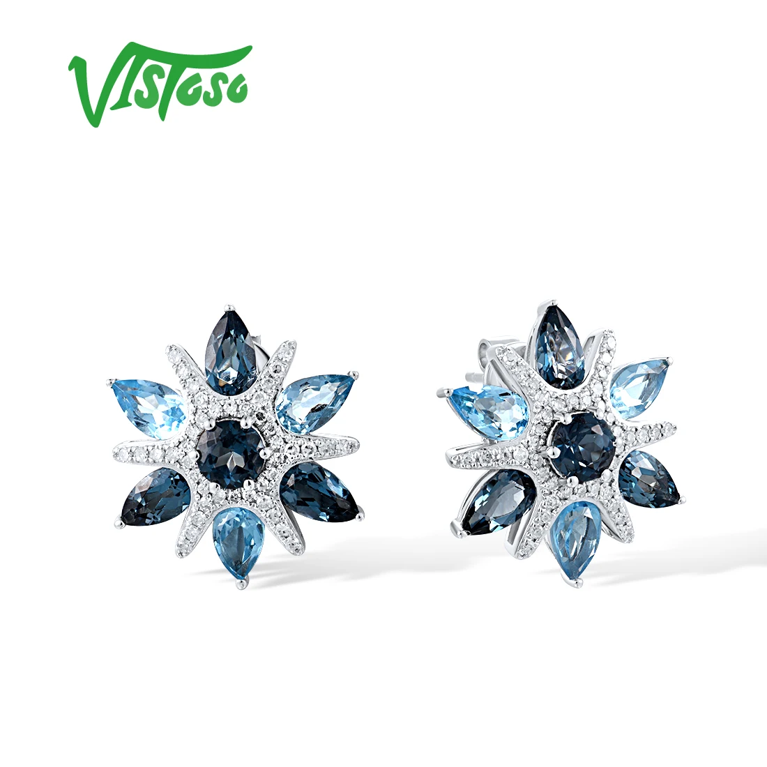 

Женские серьги-гвоздики с бриллиантами VISTOSO, из белого золота 14 к 585 пробы, со сверкающими стразами, элегантные модные ювелирные украшения из драгоценных камней для вечерние Ринок