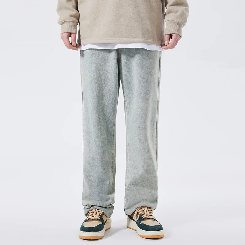 

Новые модные трендовые Брендовые прямые джинсы в стиле High Street в стиле хип-хоп, Классические винтажные брюки для мужчин