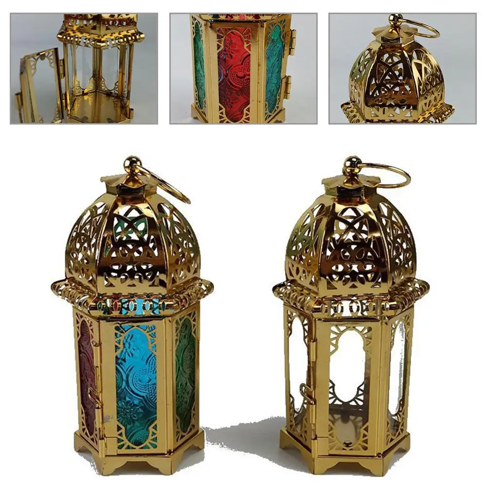 

Metal Lantern Candle Holders Luxury Candlestick Iron Lamp For Home Arab Hanging Lantern Muslim Party Supplies Castle Candlestick