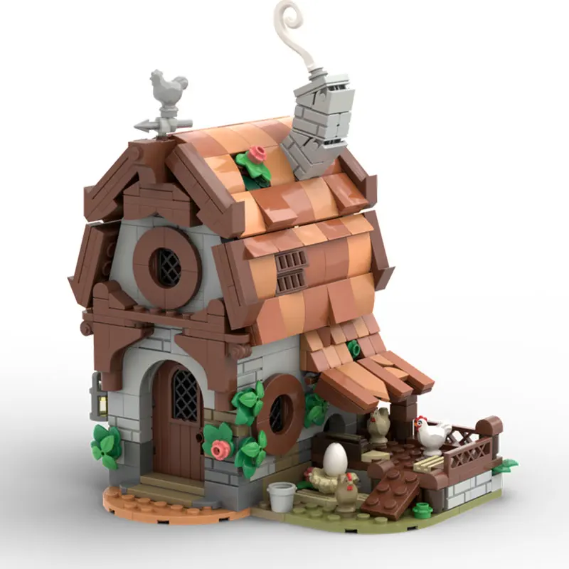 Средневековый фермерский курятник MOC, деревенский домик, конструктор из мелких деталей, модель, игрушка, украшение, подарок, 518 деталей (art.: 3920da4084eb4) - 3920da4084eb4
